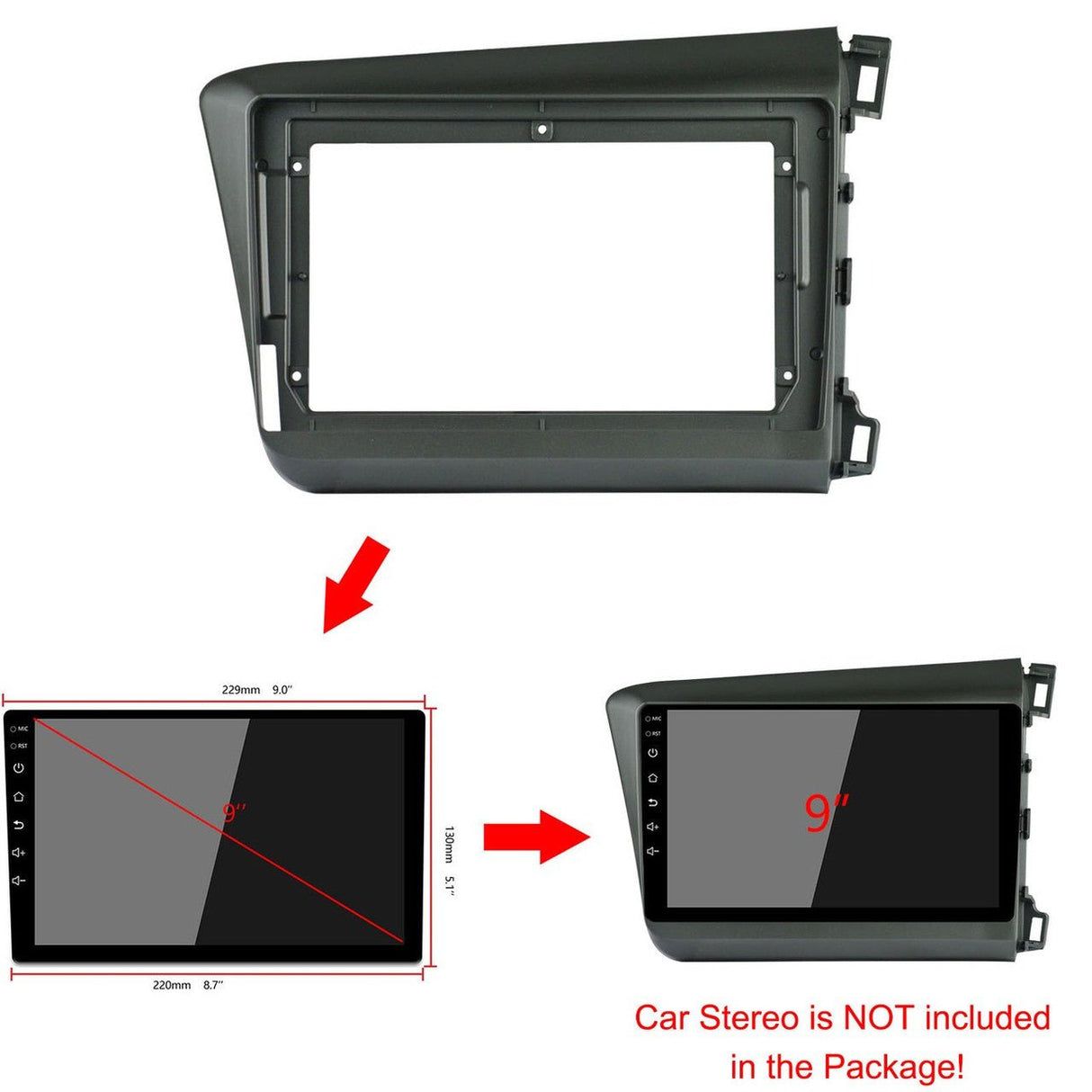 EXTNIX HONDA CIVIC (RW) 2012 - 2015 Frame Fascia for 9 inch Android Screen - EXTNIX