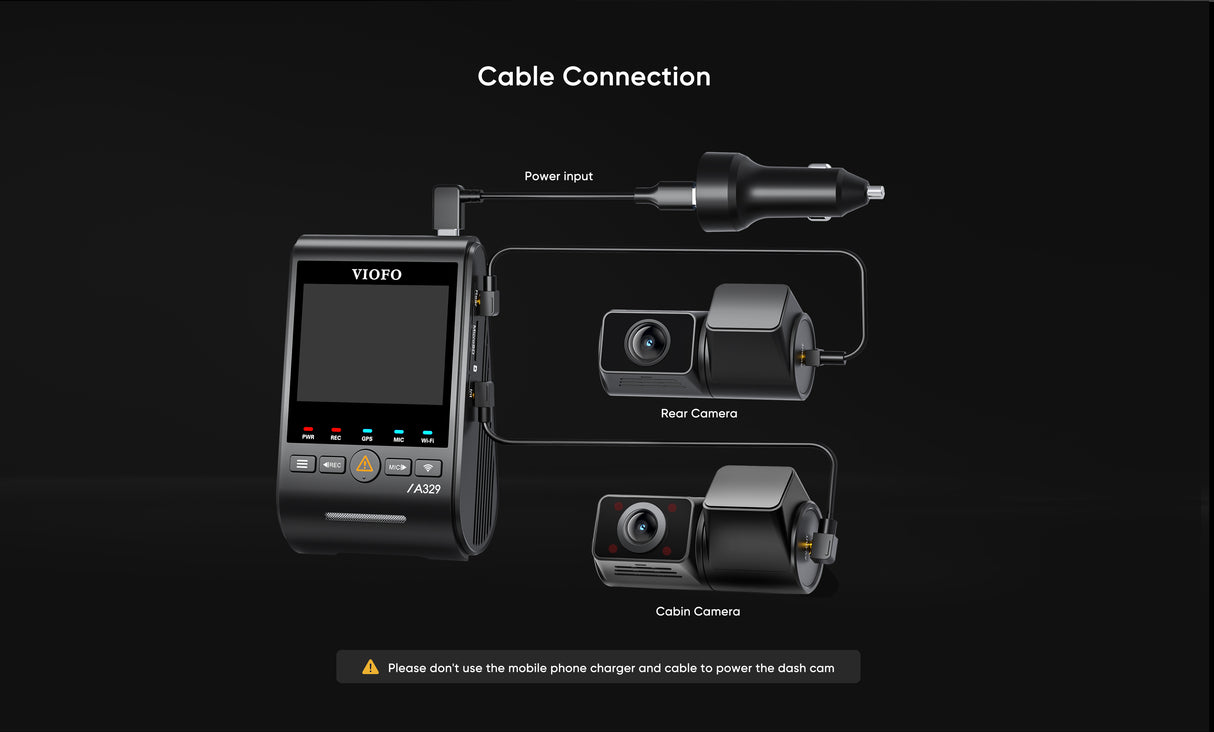VIOFO A329S 3CH 4K 60FPS Front, 2K Rear and in Cabin Dash Cam HDR with Sony STARVIS 2 for Ride Share