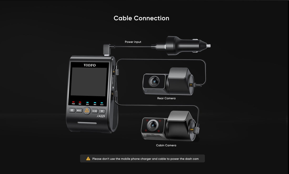 VIOFO A329S 3CH 4K 60FPS Front, 2K Rear and in Cabin Dash Cam HDR with Sony STARVIS 2 for Ride Share - EXTNIX