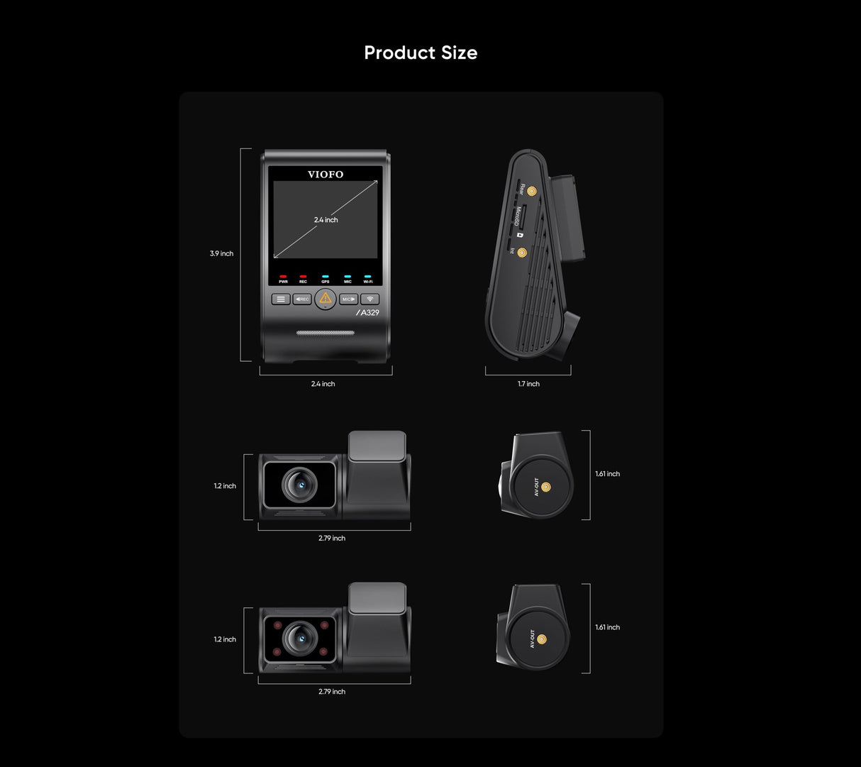 VIOFO A329S 3CH 4K 60FPS Front, 2K Rear and in Cabin Dash Cam HDR with Sony STARVIS 2 for Ride Share - EXTNIX
