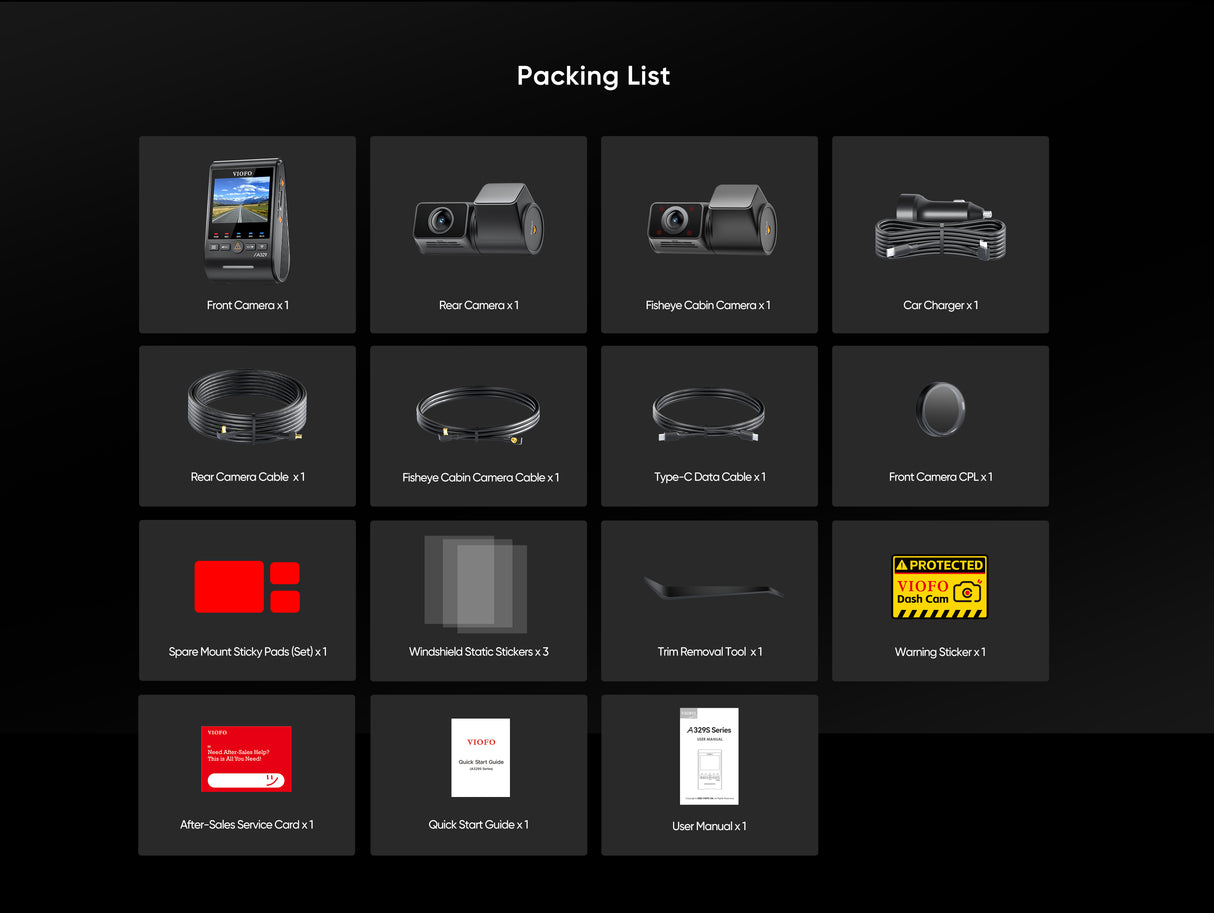 VIOFO A329S 3CH 4K 60FPS Front, 2K Rear and in Cabin Dash Cam HDR with Sony STARVIS 2 for Ride Share