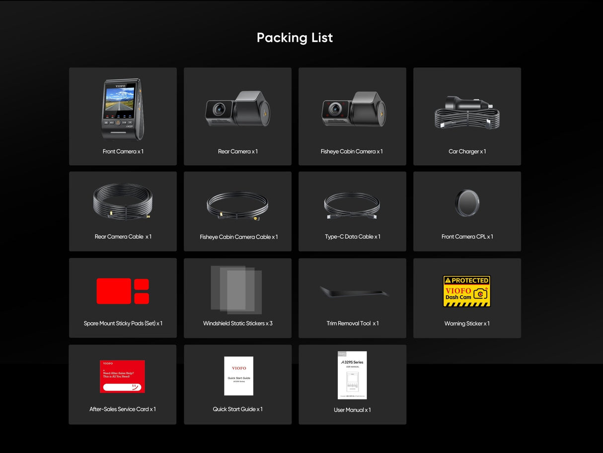 VIOFO A329S 3CH 4K 60FPS Front, 2K Rear and in Cabin Dash Cam HDR with Sony STARVIS 2 for Ride Share - EXTNIX