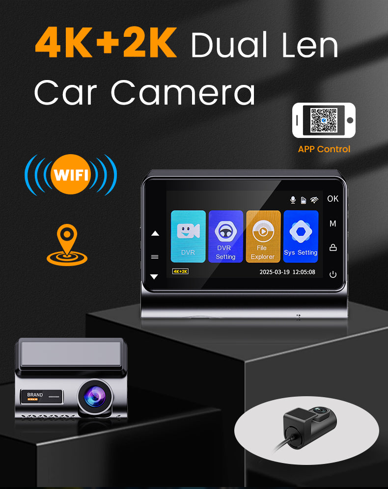 Extnix Dash Camera 2CH 4K Front + 2K Rear DashCam with GPS Positoning, Parking Mode and Hardwire Kit