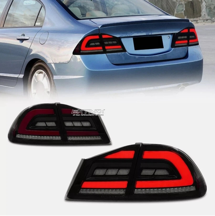 Extnix Smoke Red LED Sequential Taillights for 05-12 Honda Civic FD2 FD1 FD3 tail lights