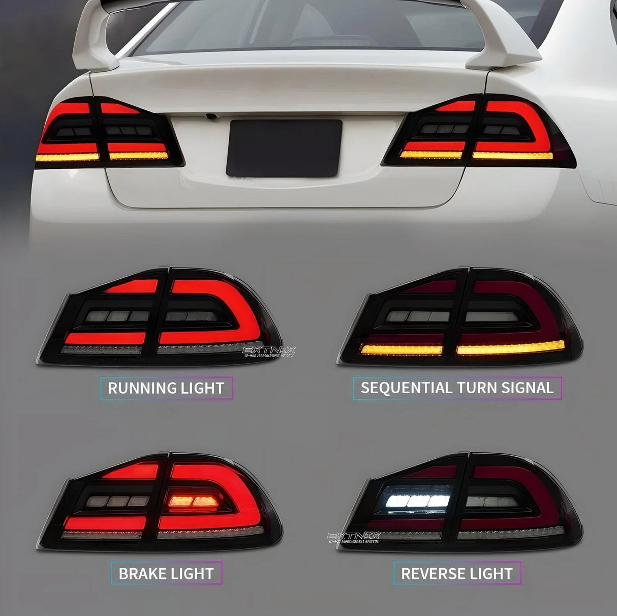 Extnix Smoke Red LED Sequential Taillights for 05-12 Honda Civic FD2 FD1 FD3 tail lights