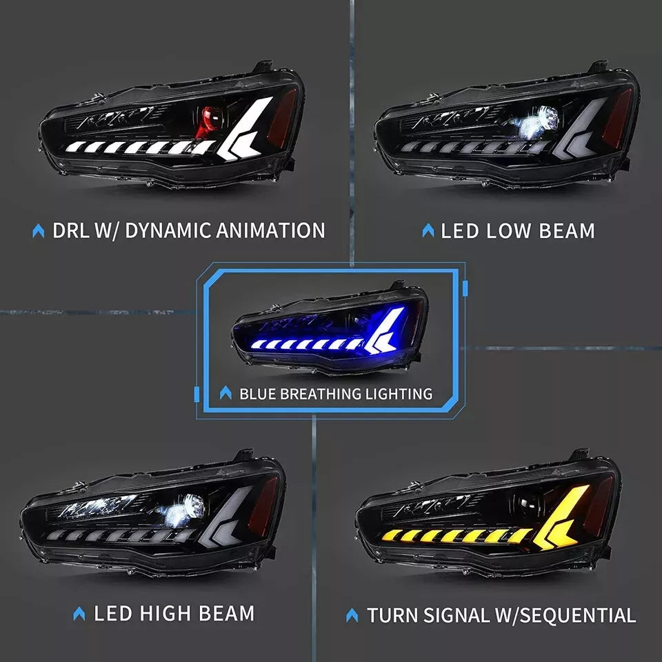 Extnix LED Headlights for 2007 - 2018 Mitsubishi Lancer CJ EVO X VRX Espire Active