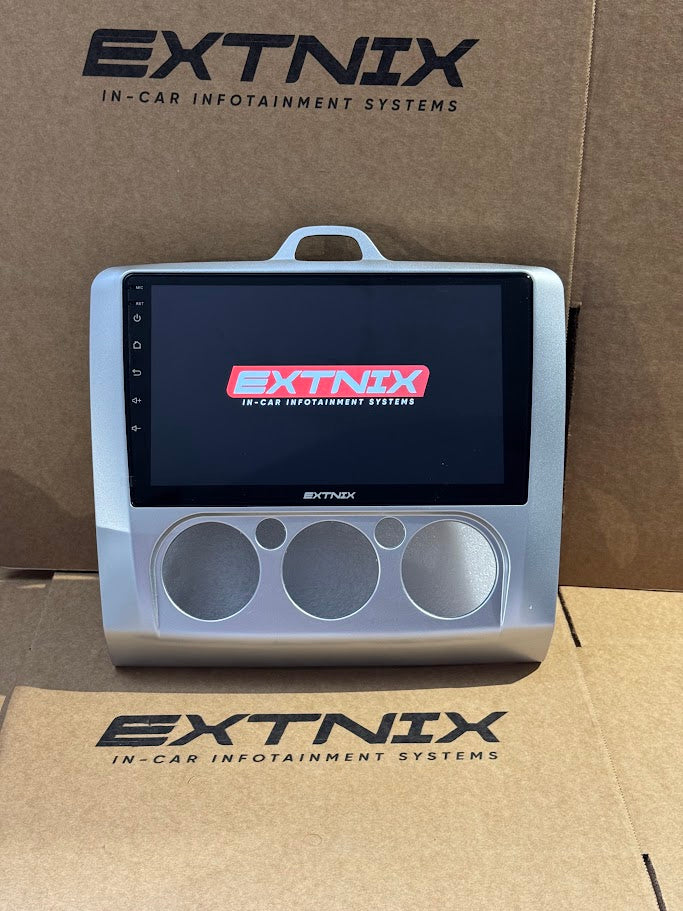 Extnix Wireless Carplay infotainment Headunit for Ford Focus with Extnix logo on the screen