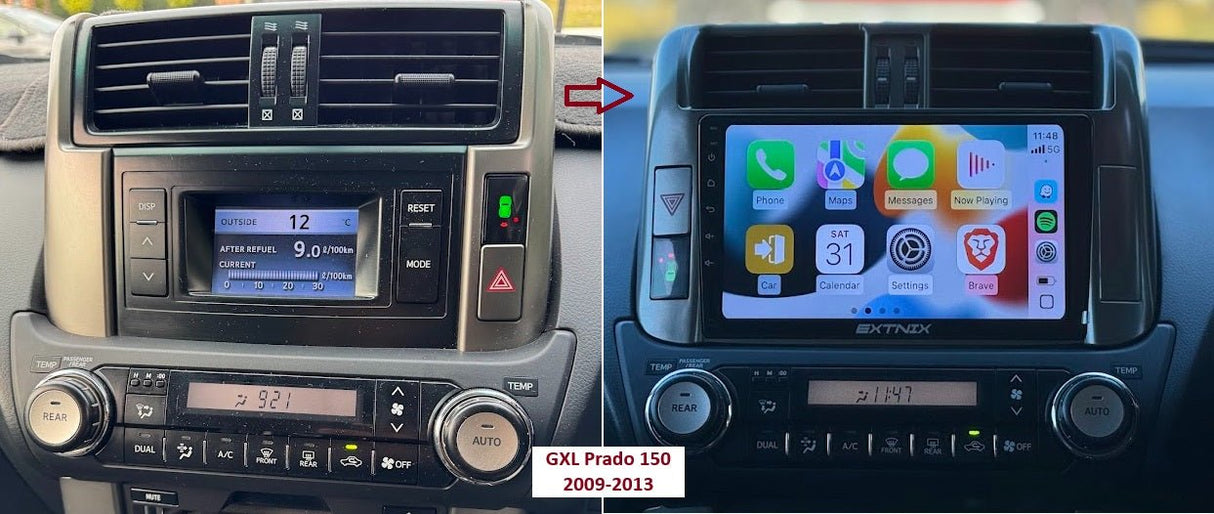Wireless Apple CarPlay & Android Auto Headunit Upgrade suits Toyota Landcruiser Prado 150 Series 2009 - 2013 GX GXL - EXTNIX