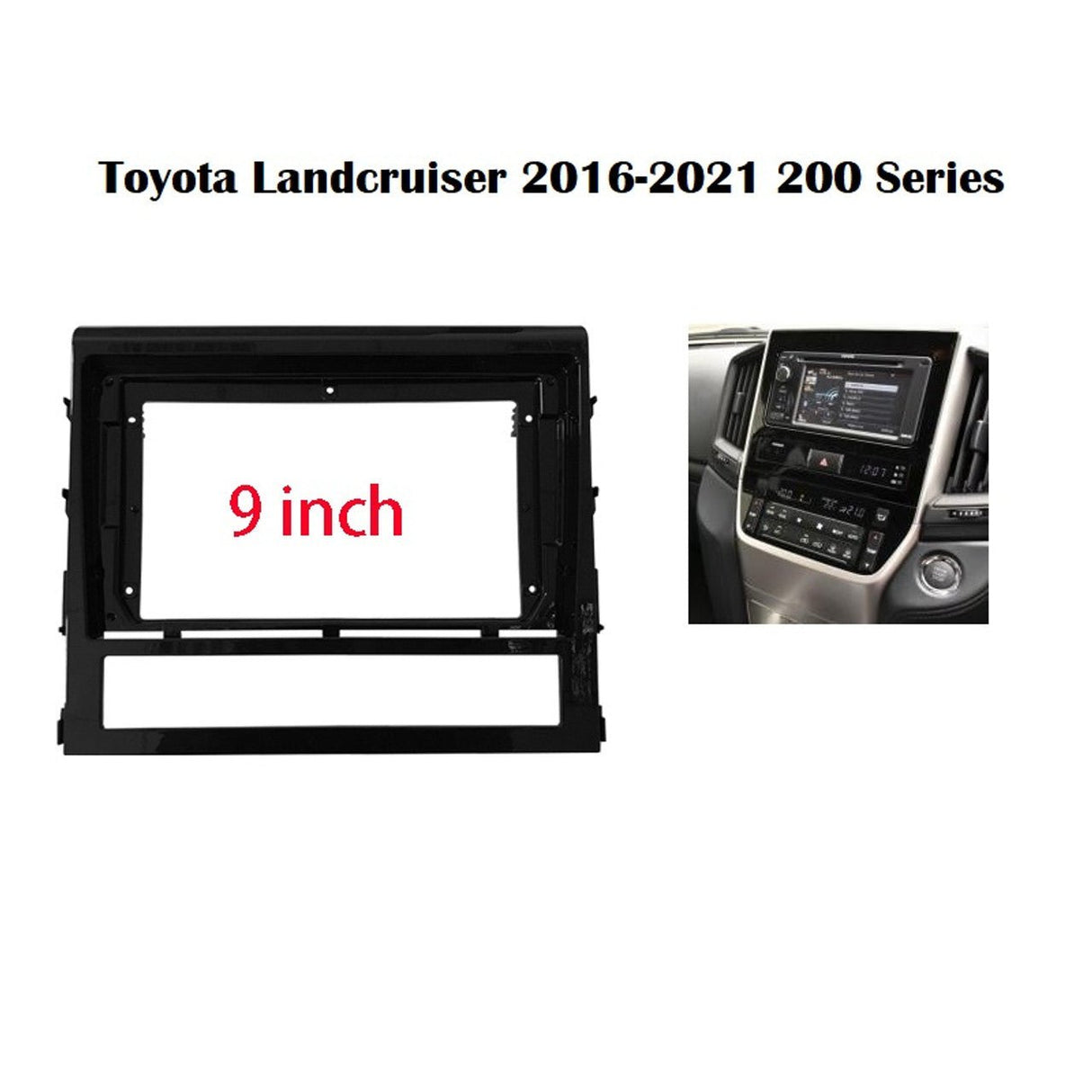 9" Head unit Fascia Frame Gloss Black for Toyota Landcruiser 200 Series LC200 2015 - 2021 - EXTNIX