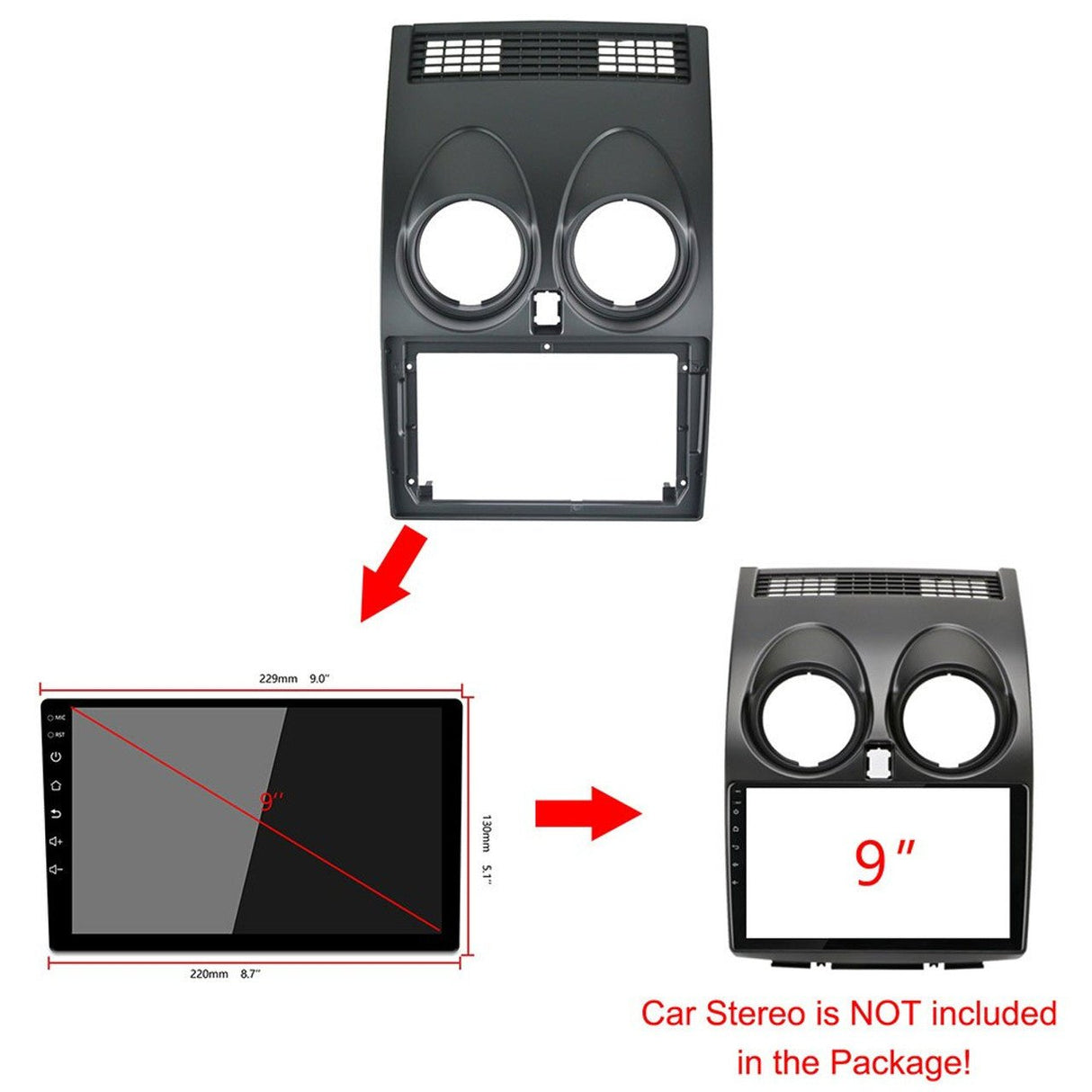 EXTNIX Nissan Qashqai Dualis 2007 - 2013 Frame Fascia for 9 inch Android Screen - EXTNIX