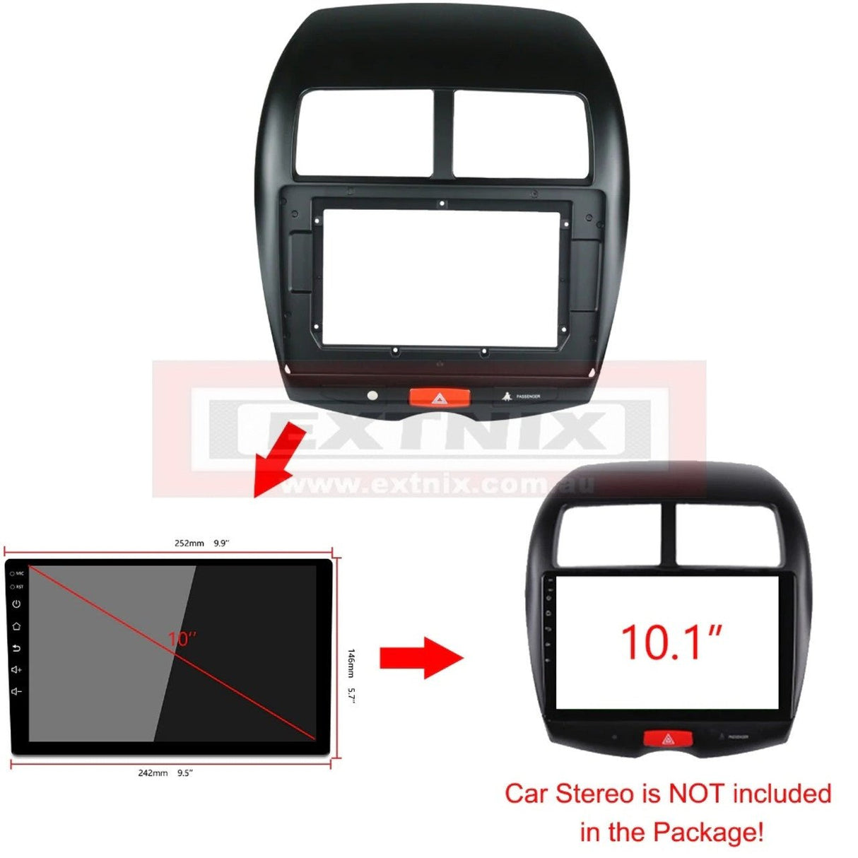EXTNIX MITSUBISHI ASX 2013 - 2017 Fascia Frame for 10.1” Android Systems with Hazard Switch 0.0 star rating - EXTNIX
