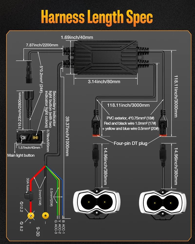NOVSIGHT Halo Series 4.5" LED Pod Lights — 35W Flood Beam Twin Kit with Switchable White/Amber DRL Halo - EXTNIX