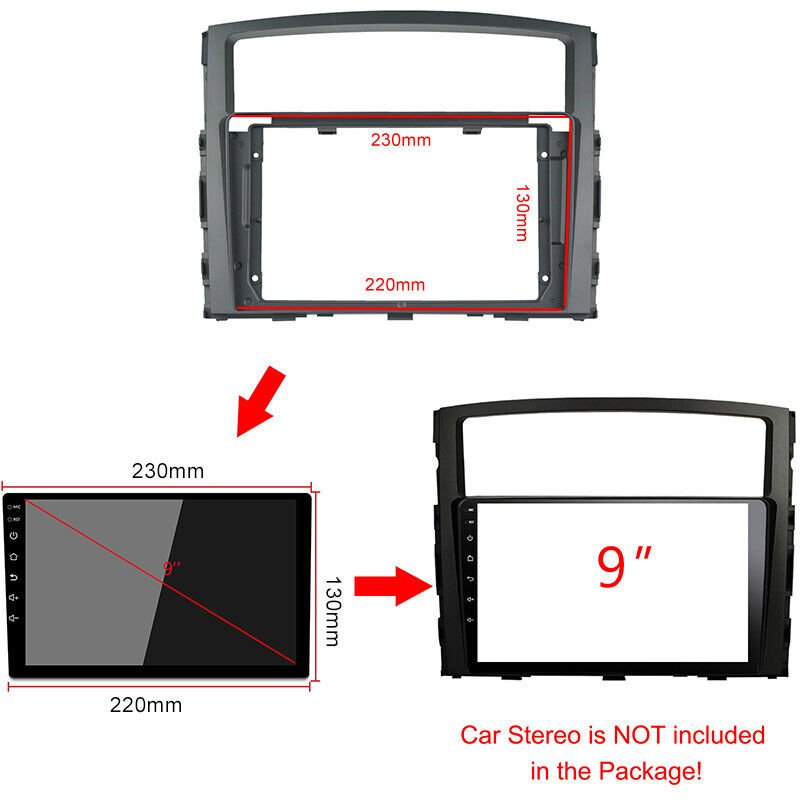 Mitsubishi Pajero fascia frame compatible with android, pioneer, kenwood & alpine 9 inch head units - EXTNIX