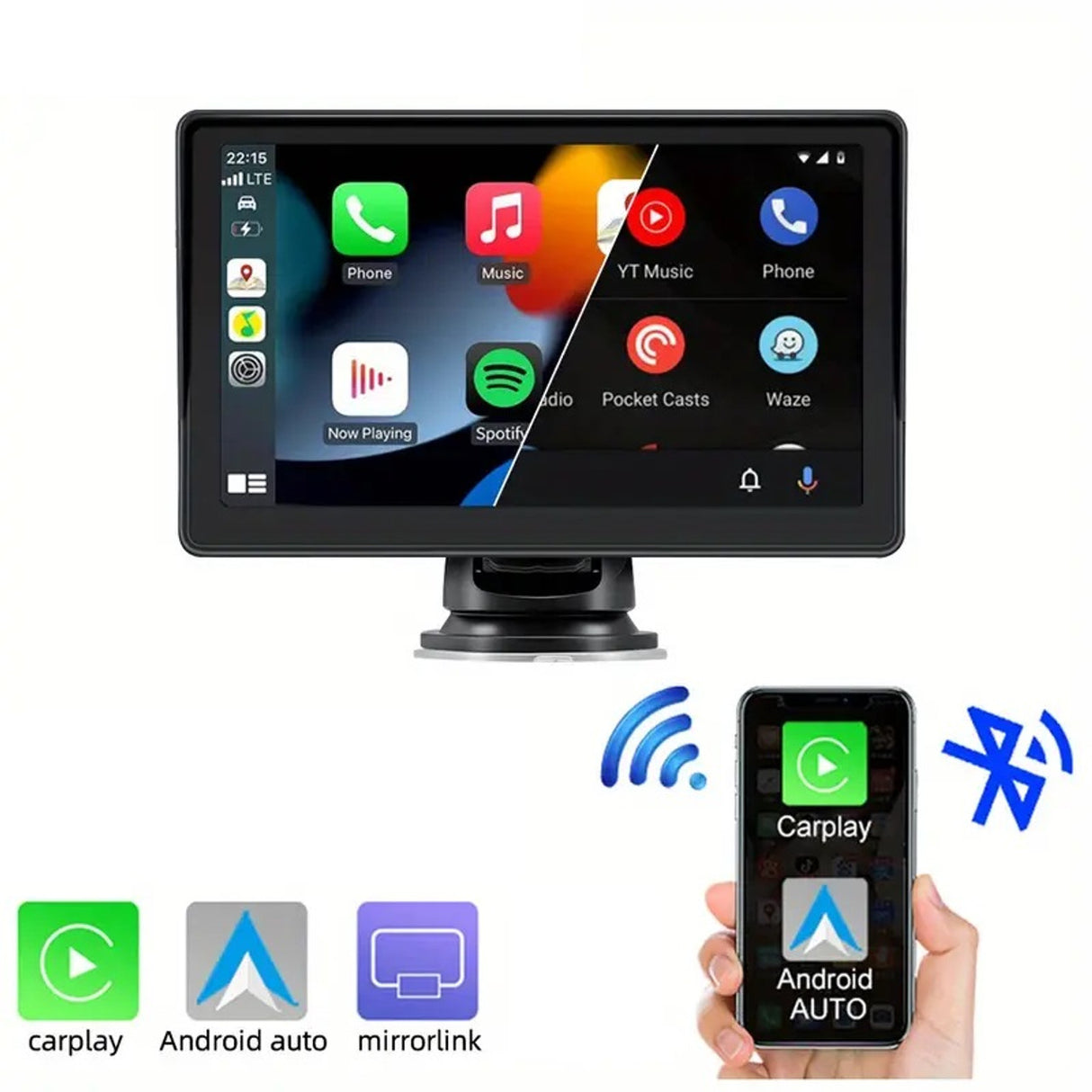 Universal Wireless Apple CarPlay Android Auto 7" Dashboard Mounting System