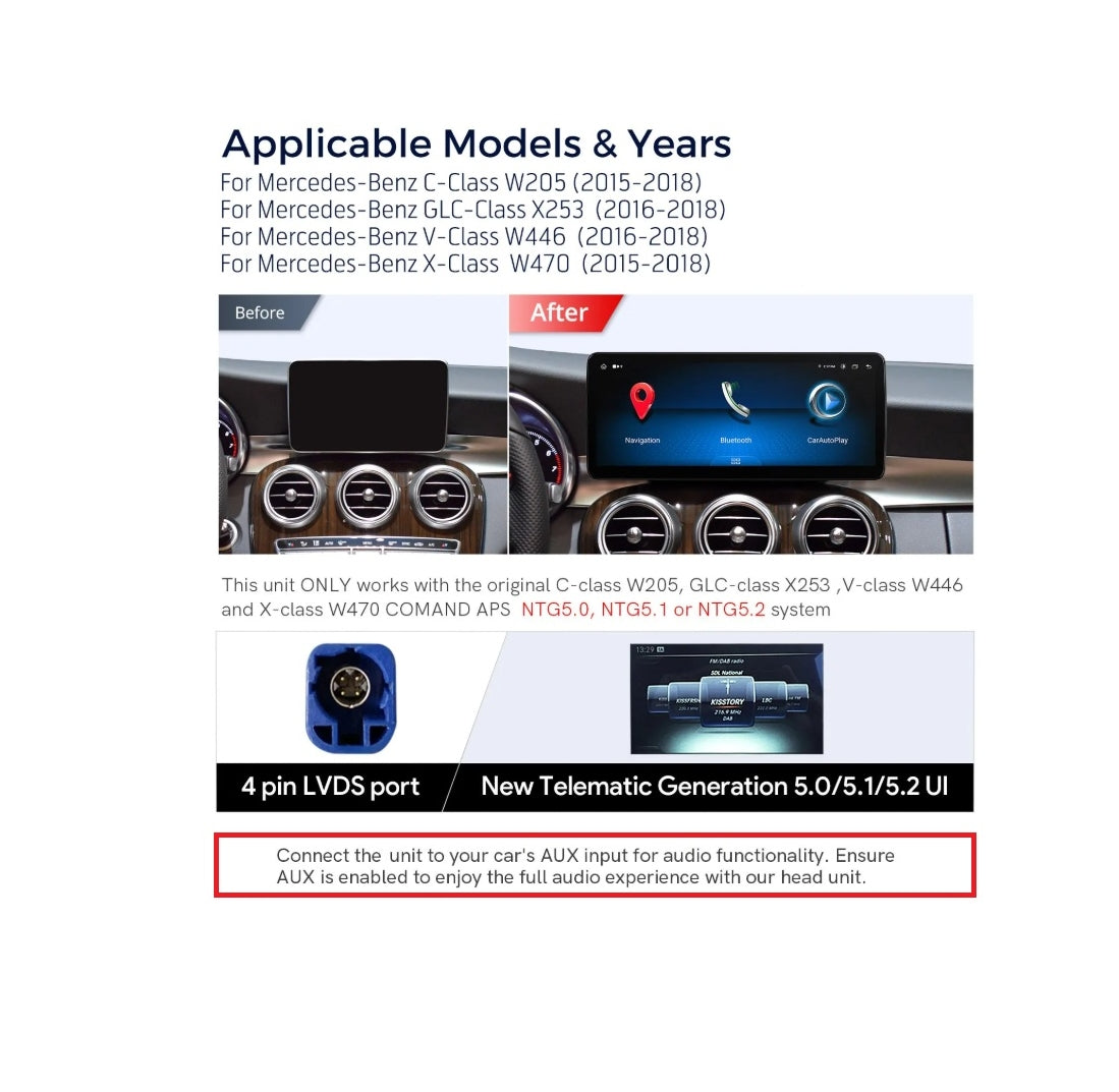 Mercedes C Class / X Class W205 / W470 2015-2019 12.3inch Android 13 Head Unit with Wireless CarPlay/Android Auto