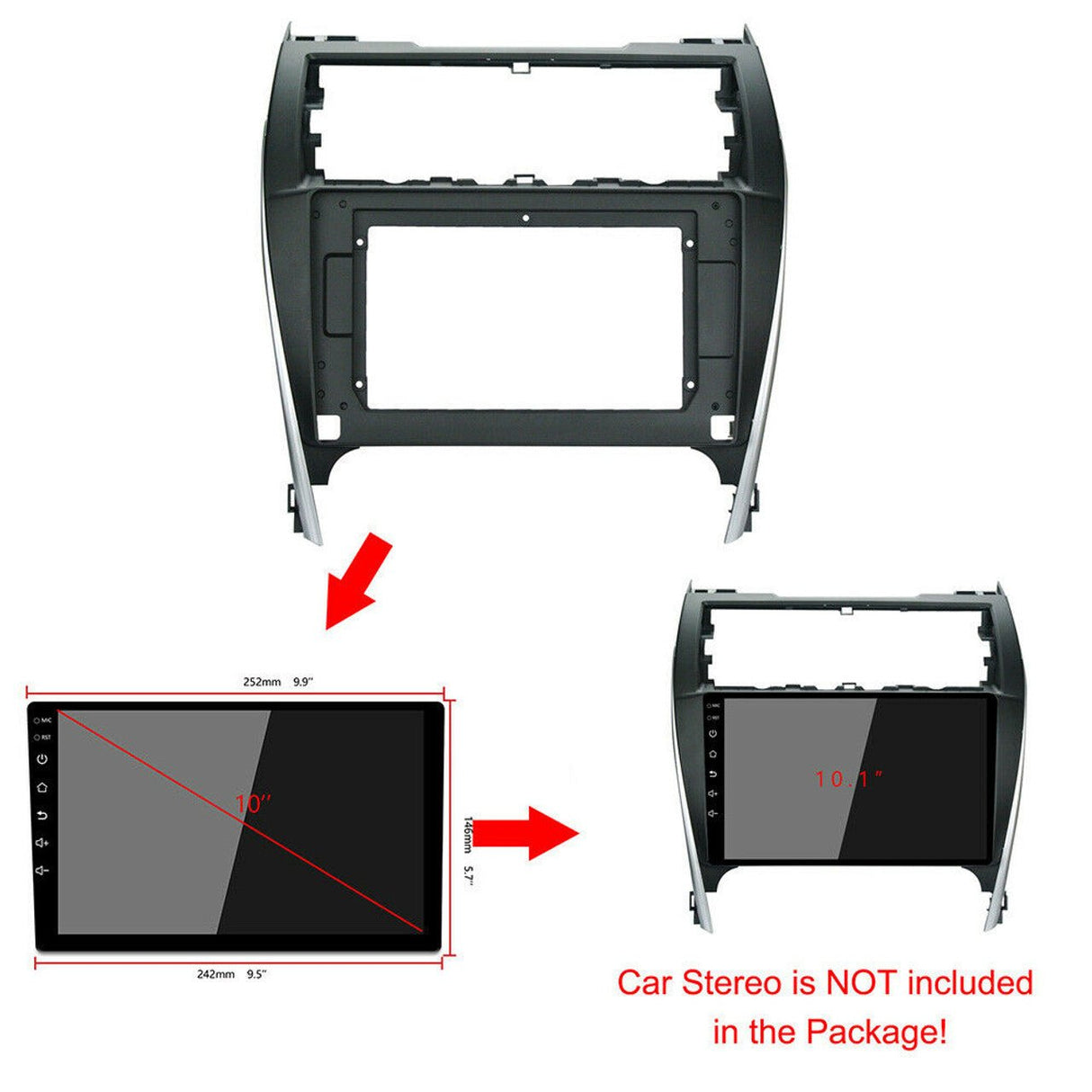 10 Inch Trapezoid Headunit Fascia Frame Install kit to suit Toyota Camry 2012 - 2017 - EXTNIX