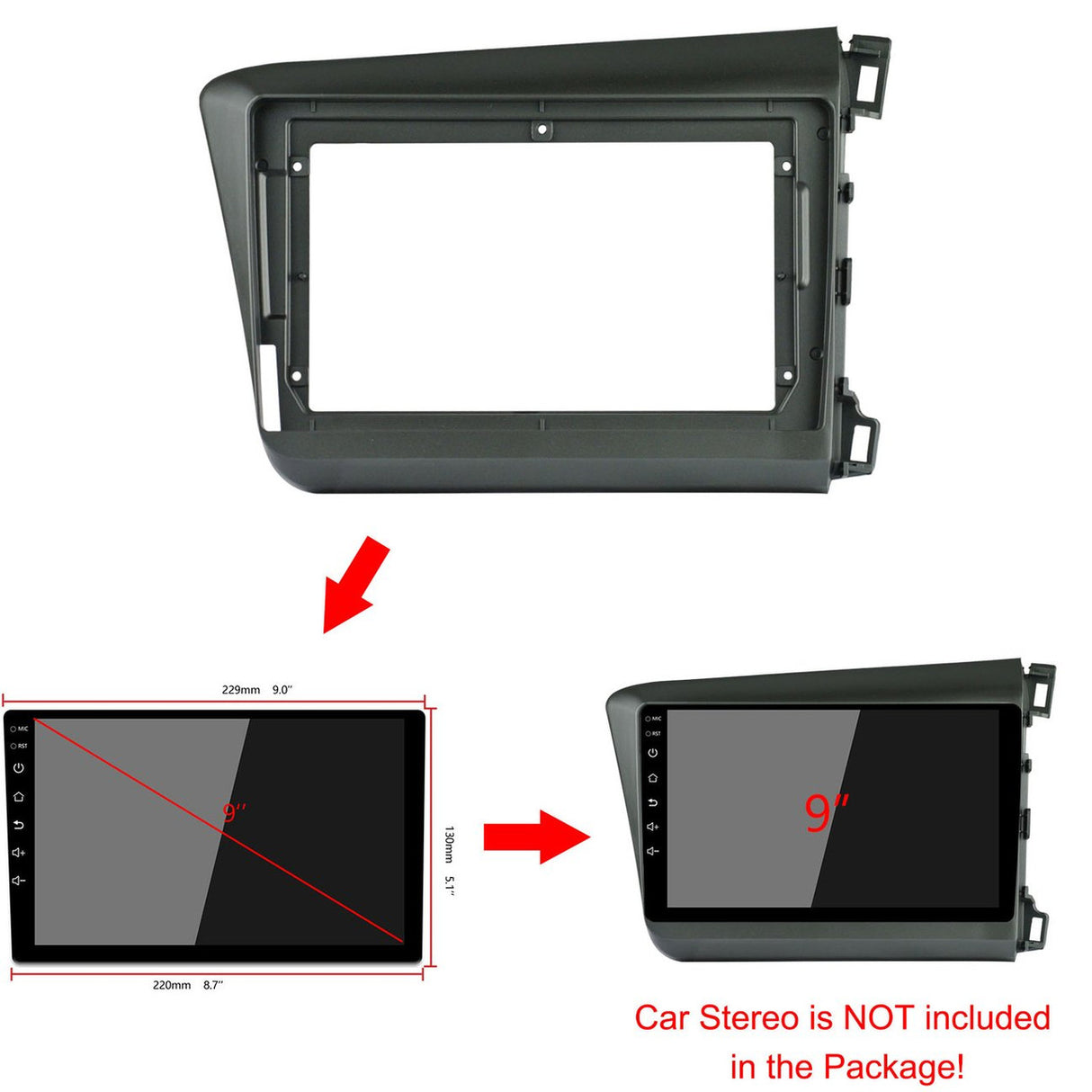 EXTNIX HONDA CIVIC (RW) 2012-2015 Frame Fascia for 9 inch Android Screen