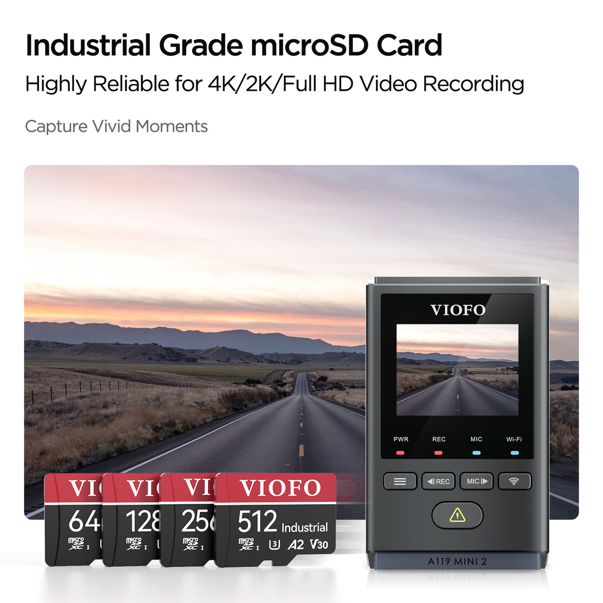 VIOFO 512GB Industrial Grade microSD Card U3 A2 V30 - High Speed Memory Card