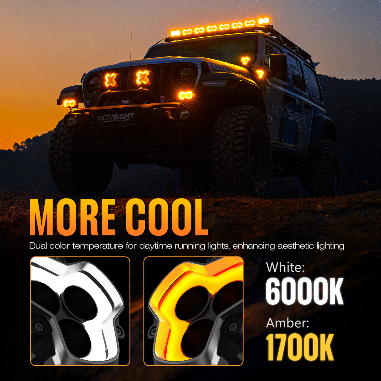 NOVSIGHT Halo Series 3" LED Pod Lights — 96W Twin Kit with White DRL Halo Ring (Spot/Flood Combo)