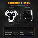 NOVSIGHT Halo Series 3" LED Pod Lights — 96W Twin Kit with White DRL Halo Ring (Spot/Flood Combo)