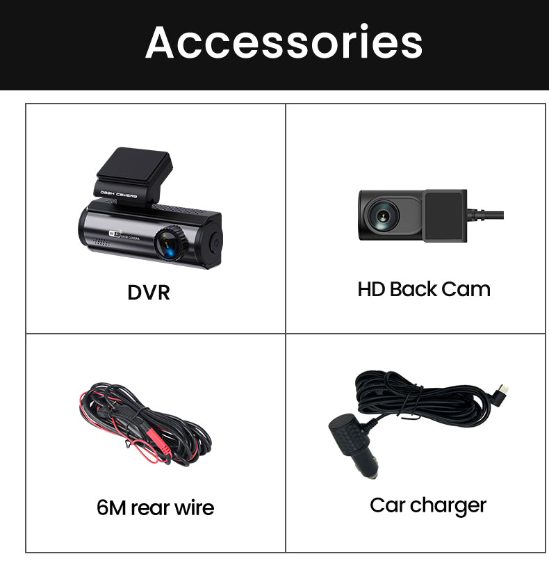 Extnix Dash Camera 2CH 4K Front + 1080P Rear DashCam, Parking Mode and Hardwire Kit