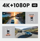 Extnix Dash Camera 2CH 4K Front + 1080P Rear DashCam, Parking Mode and Hardwire Kit