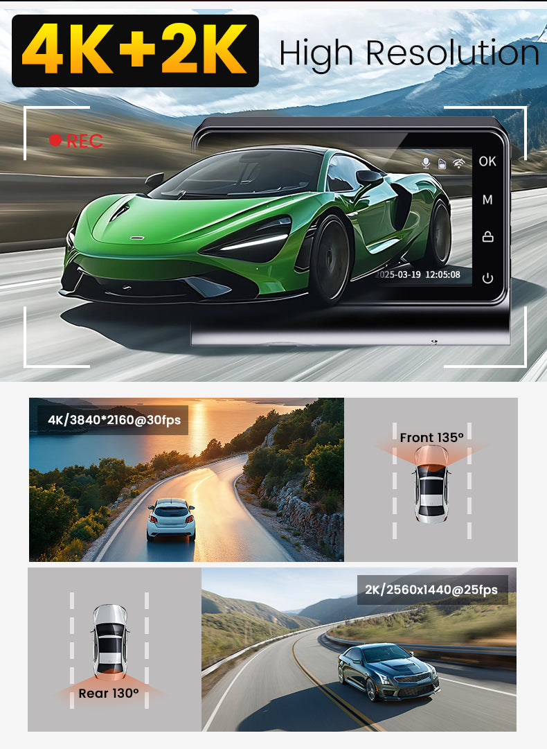 Extnix Dash Camera 2CH 4K Front + 2K Rear DashCam with GPS Positoning, Parking Mode and Hardwire Kit