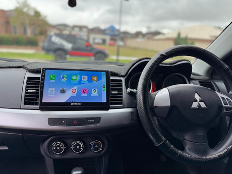 Extnix Mitsubishi Lancer CJ Apple CarPlay Android Auto Infotainment System Rockford Compatible headunit  dashboard view 