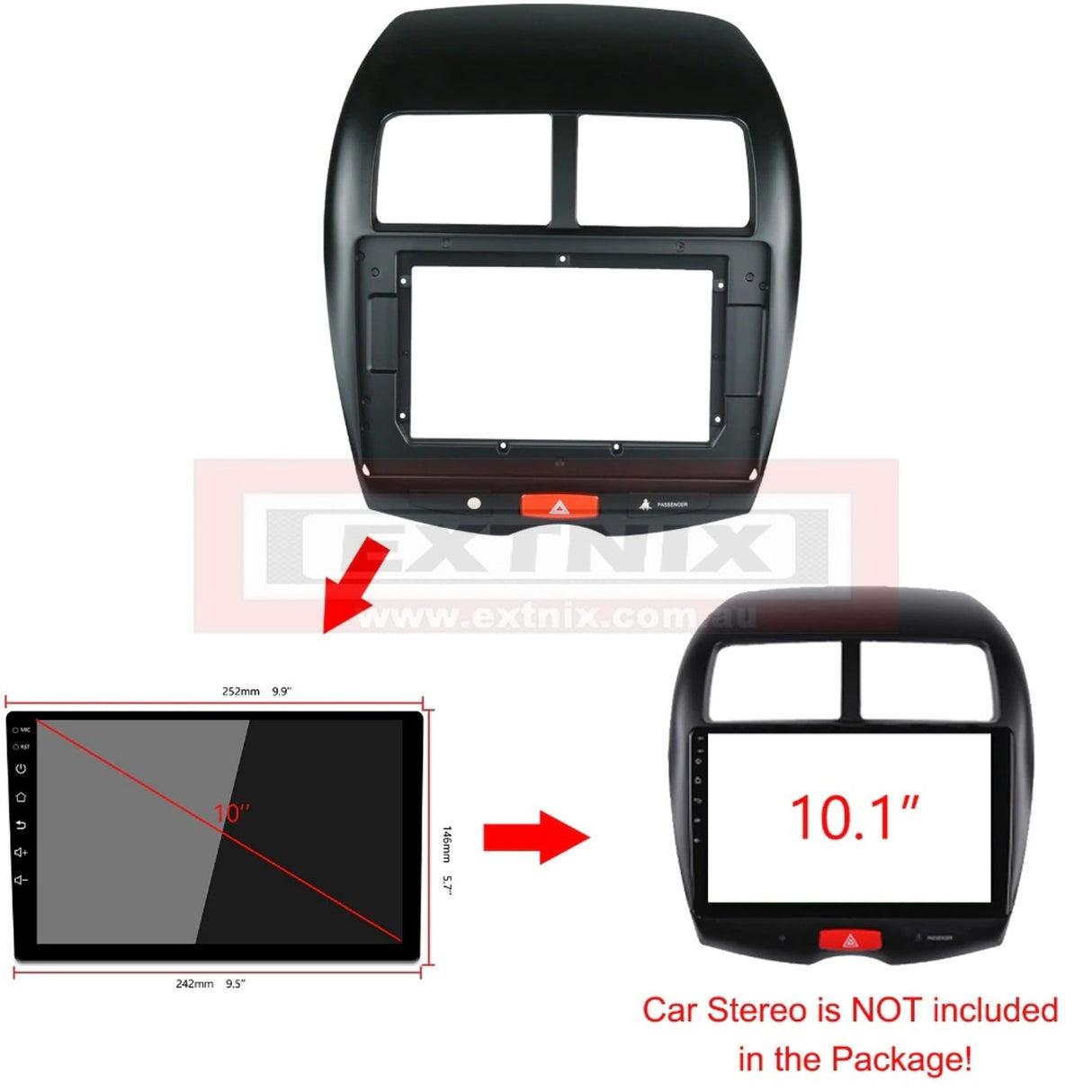 EXTNIX MITSUBISHI ASX 2013-2017 Fascia Frame for 10.1” Android Systems with Hazard Switch 0.0 star rating