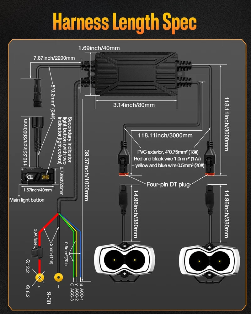 NOVSIGHT Halo Series 4.5" LED Pod Lights — 35W Flood Beam Twin Kit with Switchable White/Amber DRL Halo