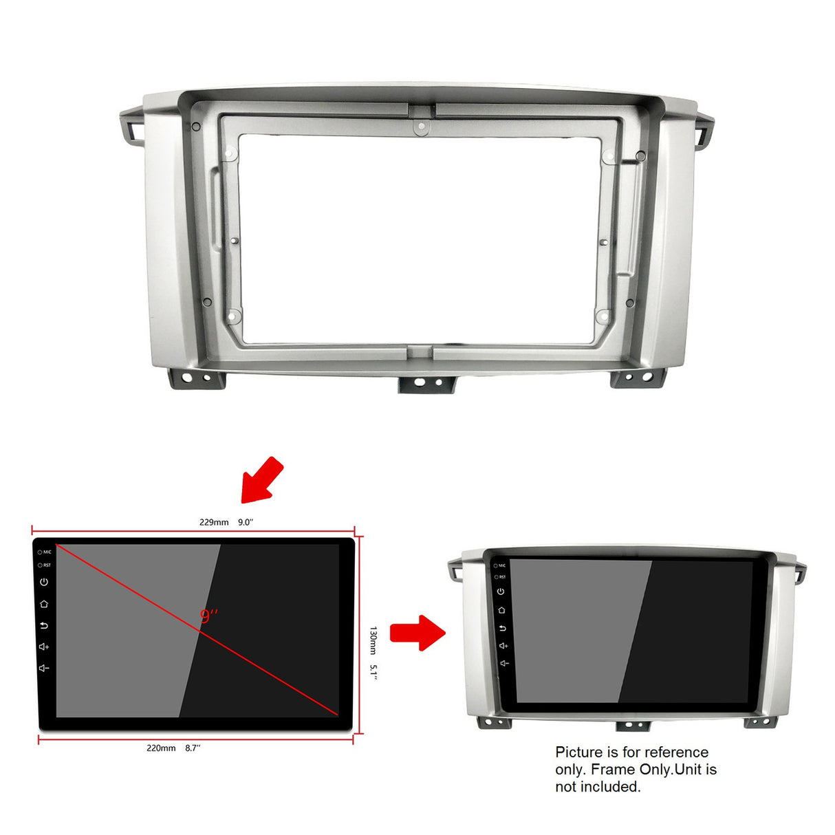 Toyota Land cruiser 100 Series LC100 2002-2007 Fascia Frame for 9” Silver