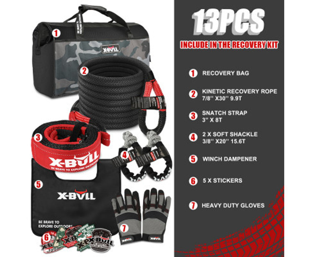 X-BULL 4X4 Recovery Kit Kinetic Recovery Rope Snatch Strap / 2PCS Recovery Tracks 4WD Gen2.0