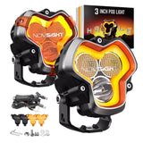 NOVSIGHT Halo Series 3" LED Pod Lights — 96W Twin Kit with White DRL Halo Ring (Spot/Flood Combo)