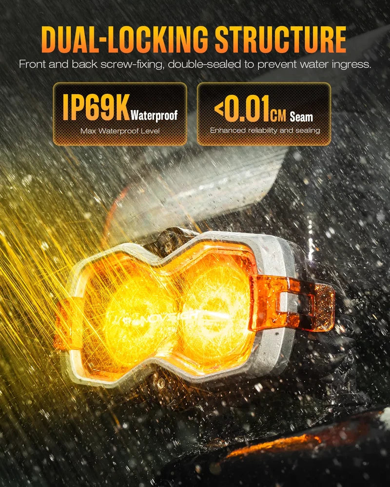 NOVSIGHT Halo Series 4.5" LED Pod Lights — 35W Flood Beam Twin Kit with Switchable White/Amber DRL Halo