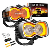 NOVSIGHT Halo Series 4.5" LED Pod Lights — 35W Flood Beam Twin Kit with Switchable White/Amber DRL Halo